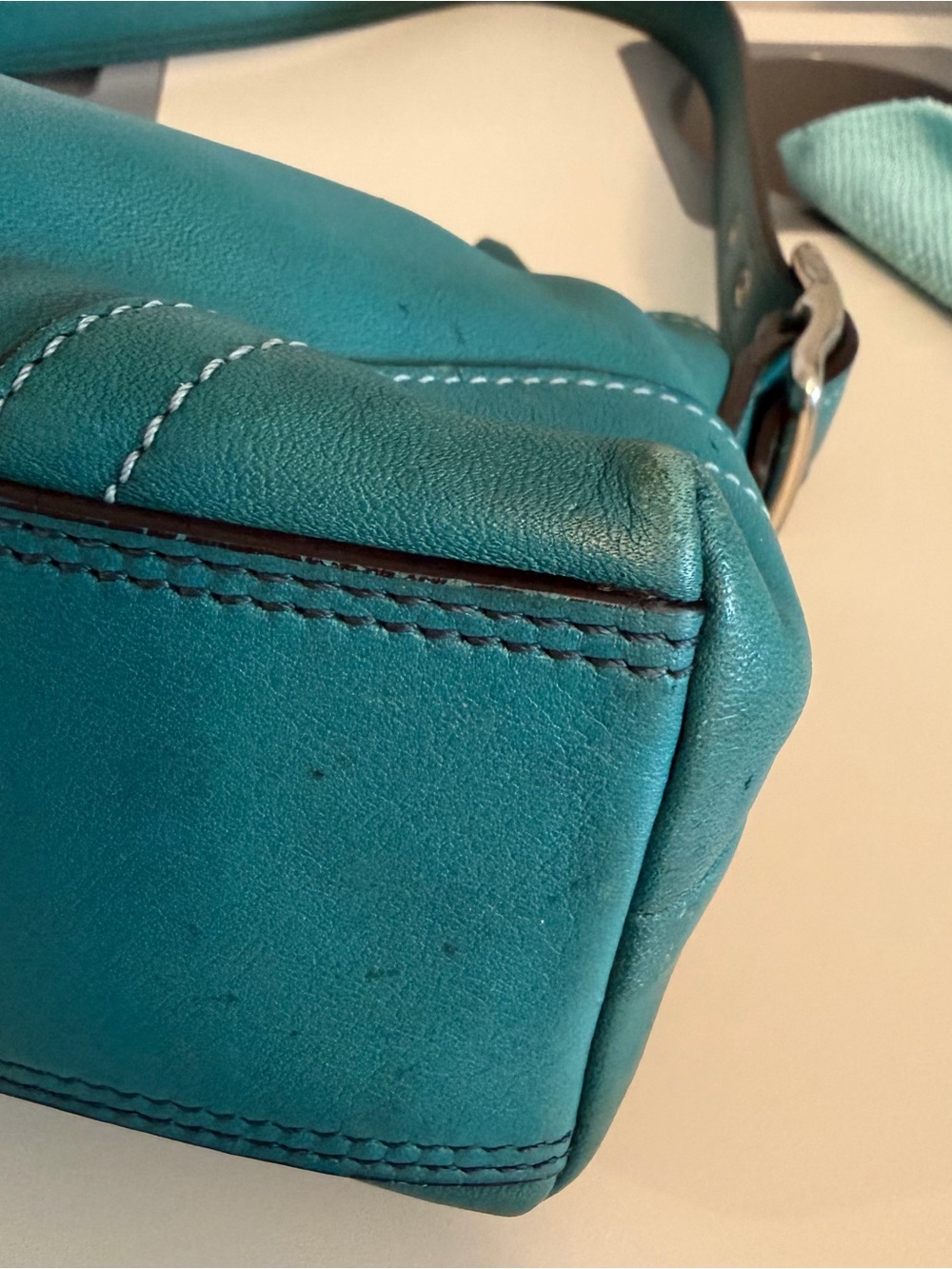 Coach Vintage Hamptons Demi Baguette Shoulder Bag Teal Leather - Picture 6 of 11